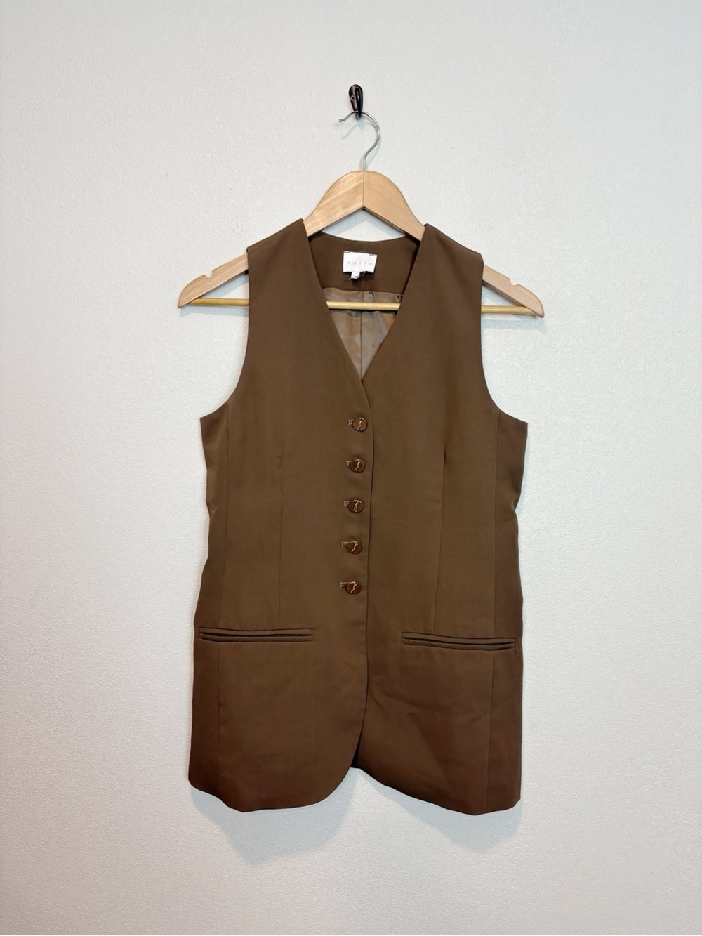 Entro Brown Button Front Vest Top Longline Size Small